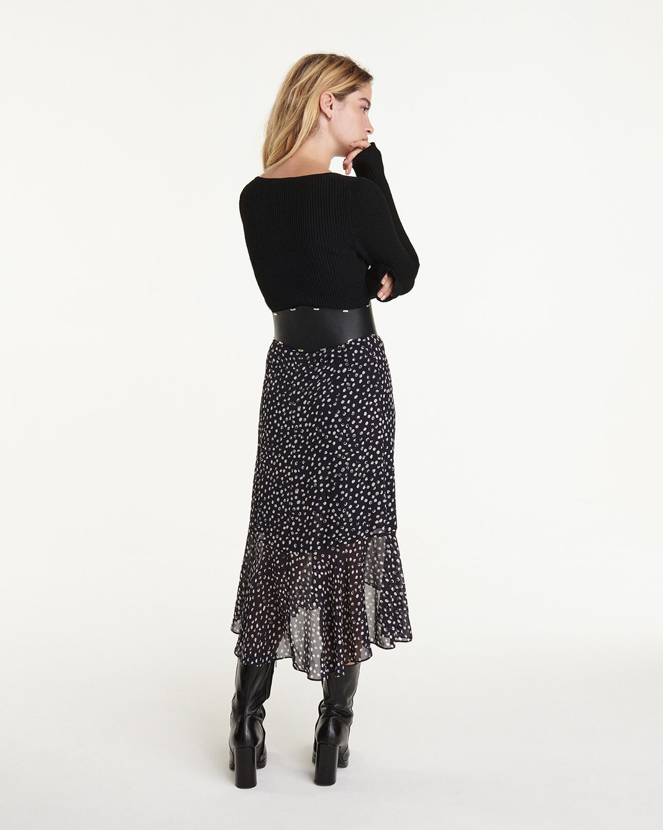 The Kooples FEMME BLACK pull noir en maille côtelée