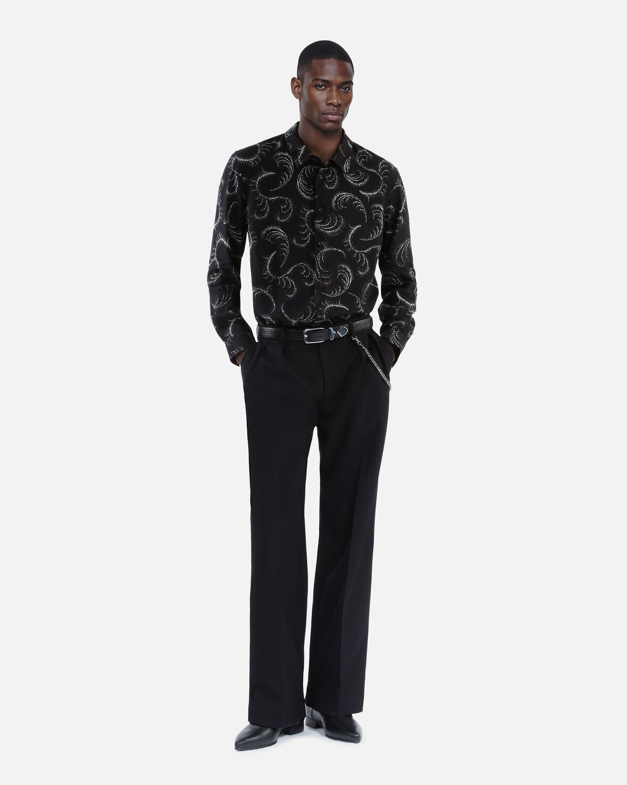 The Kooples HOMME BLACK WHITE chemise imprimé plumes