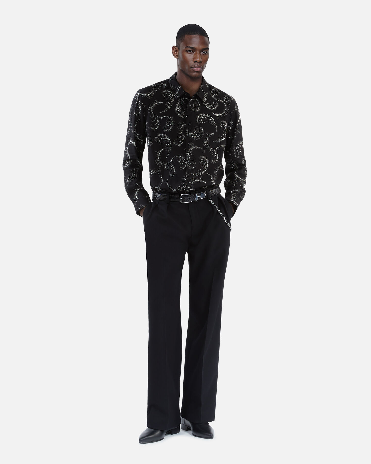 Chemise imprimé plumes, BLACK WHITE, hi-res image number null