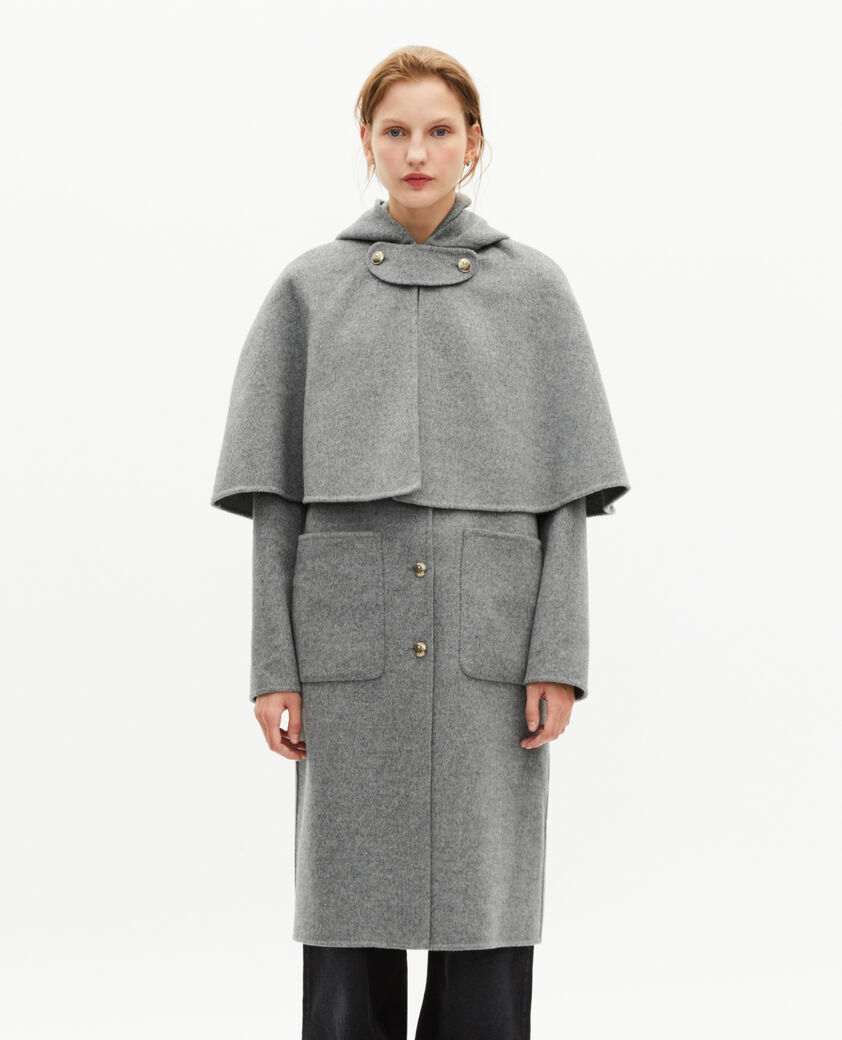 The Kooples FEMME GREY manteau long en laine double face avec cape gris
