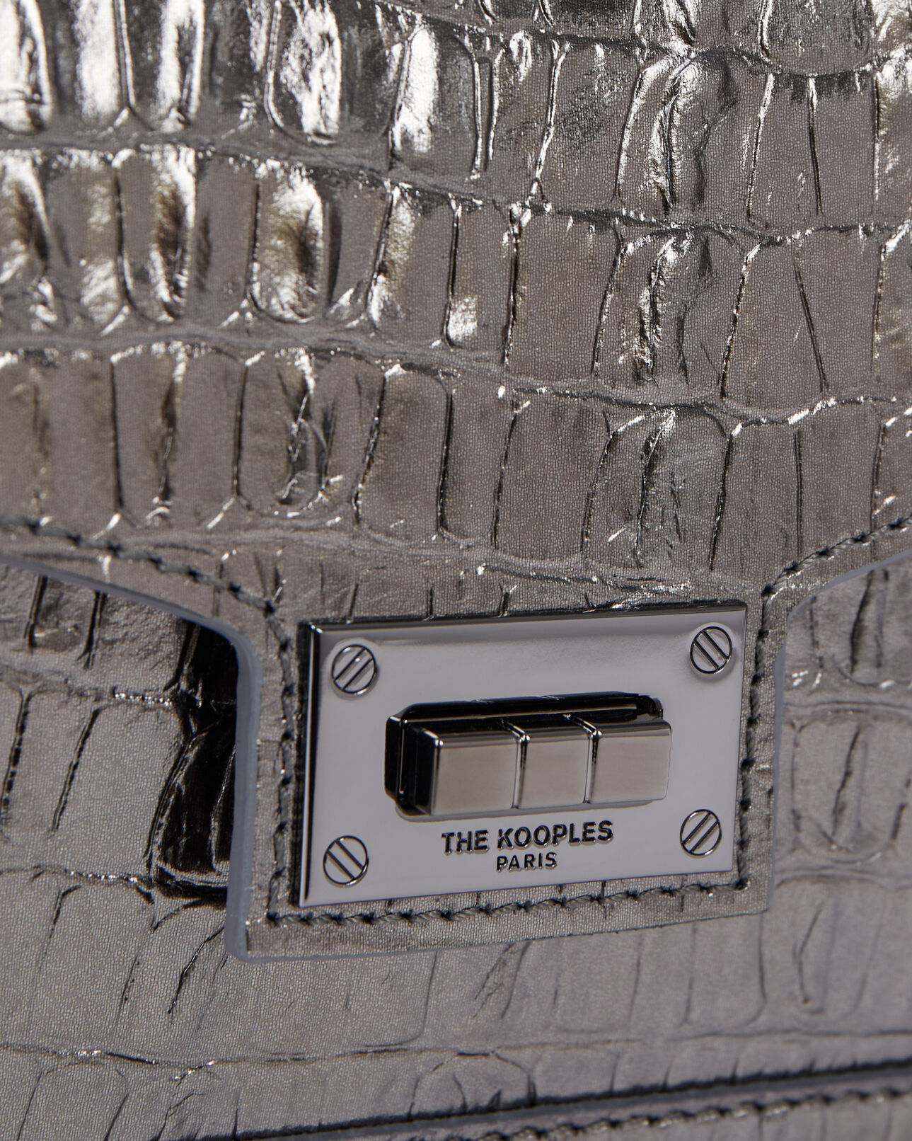The Kooples WOMEN GUN METAL SILVER emily small bag in gunmetal crocodile-effect leather
