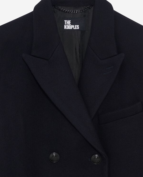 The Kooples DAMEN NAVY langer zweireihiger mantel aus marineblauer wolle