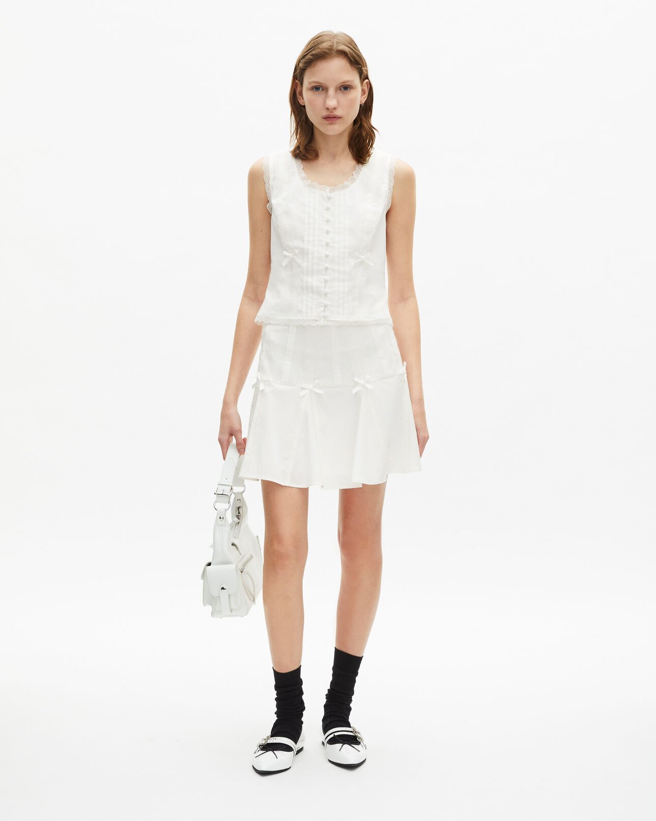 The Kooples MUJER ECRU top con encaje color crudo