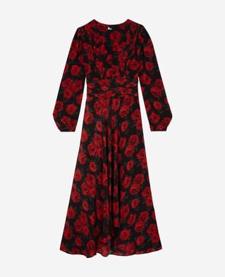 The Kooples FEMME BLACK - RED robe longue imprimé fleuri rouge