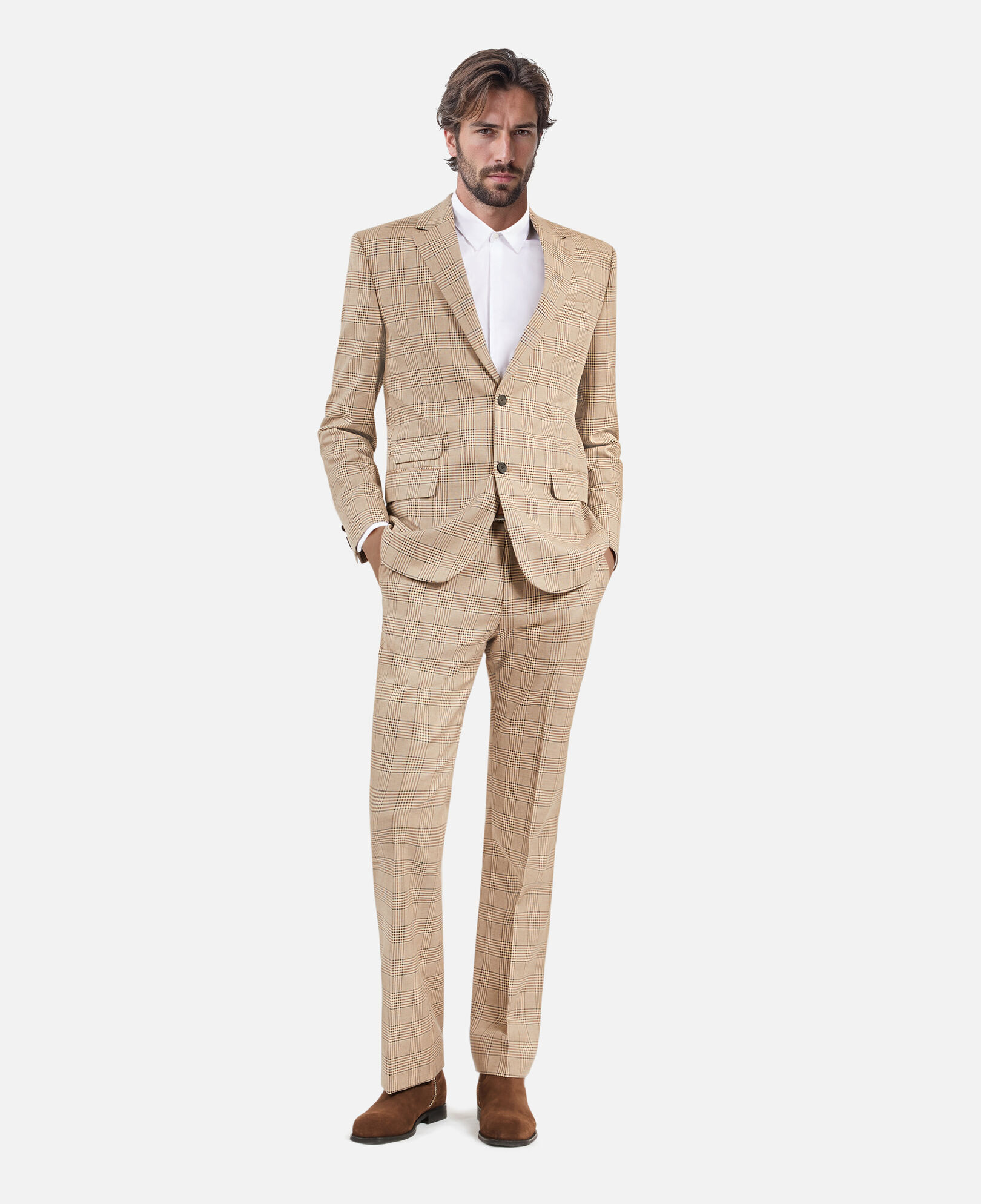 The Kooples MEN BEIGE-BROWN beige prince of wales suit jacket