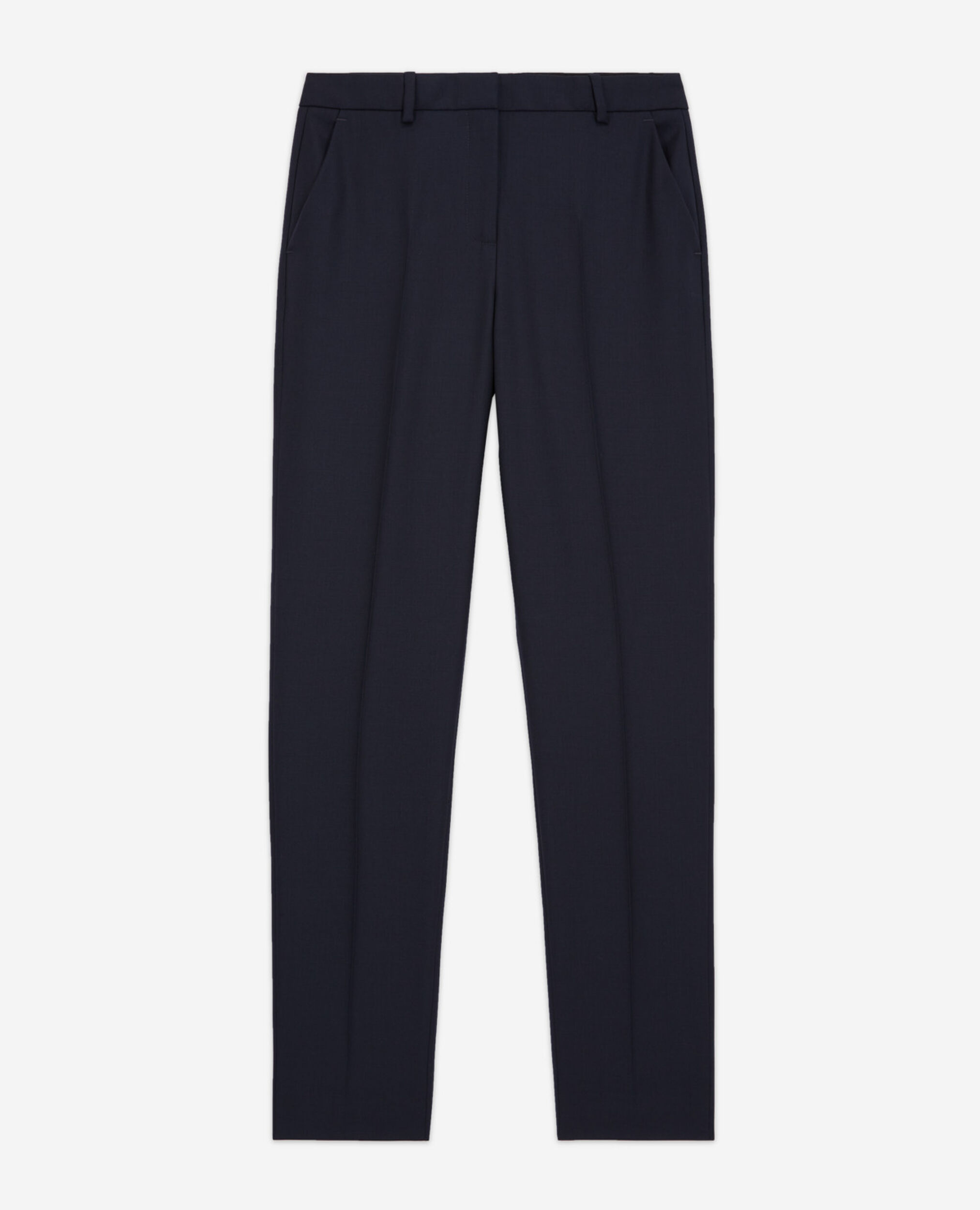 Navy blue wool tailored trousers with a slim fit, NAVY, hi-res image number null