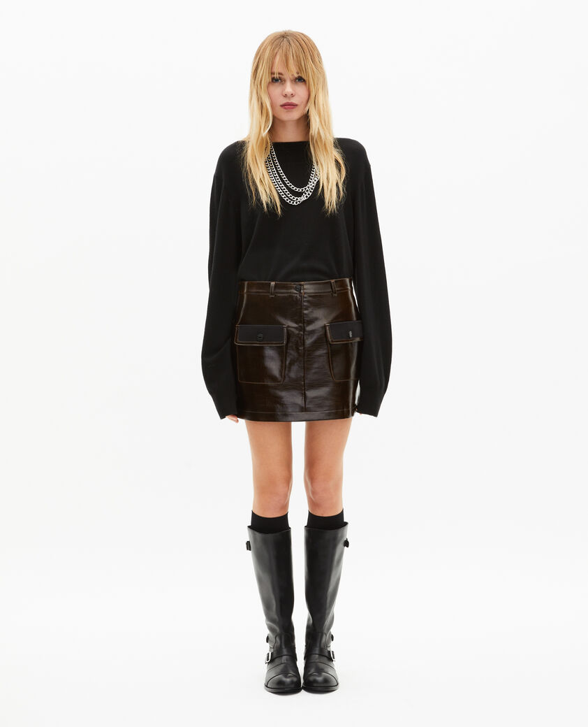 The Kooples FEMME CAFE jupe courte effet vinyle marron