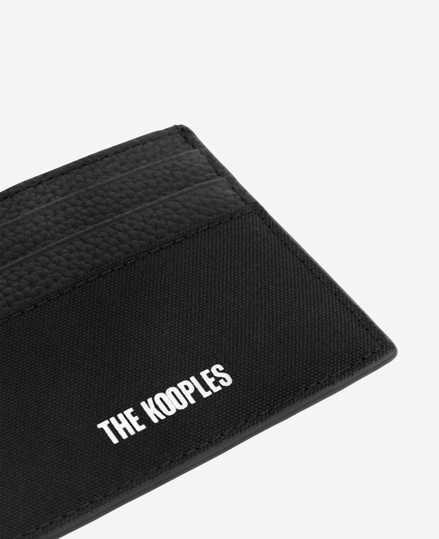 The Kooples HOMME BLACK porte-cartes en canvas et cuir grainé noir