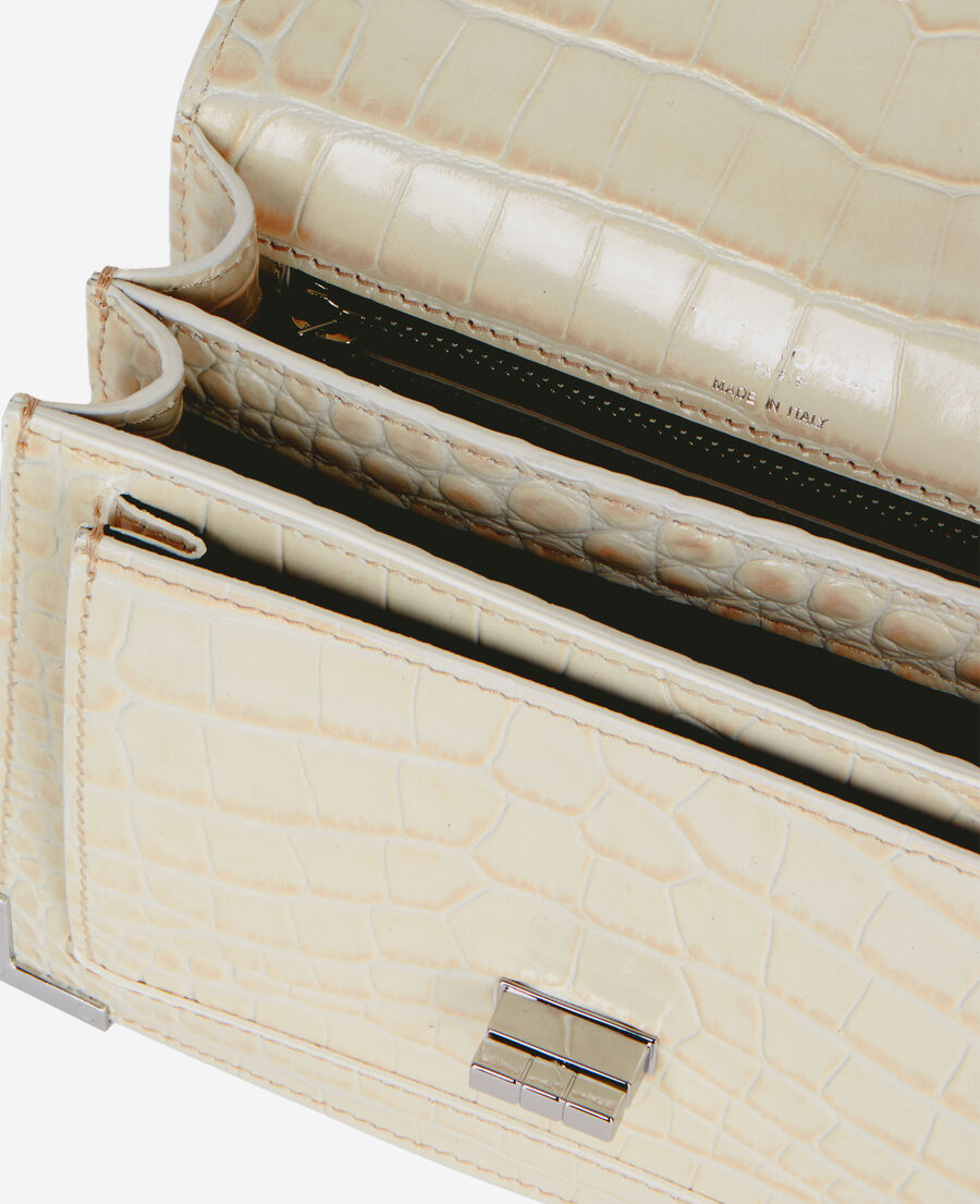 The Kooples F ECRU emily chain bag in ecru crocodile-effect leather