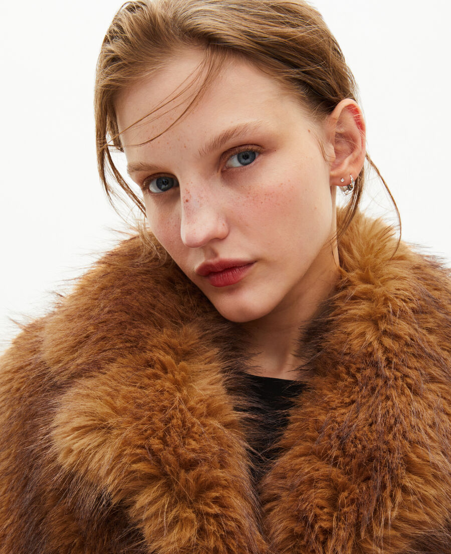 The Kooples WOMEN CHOCOLATE long brown fur-effect coat