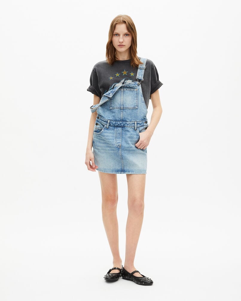 The Kooples FEMME BLUE BLEACHED / NAVY robe courte salopette denim