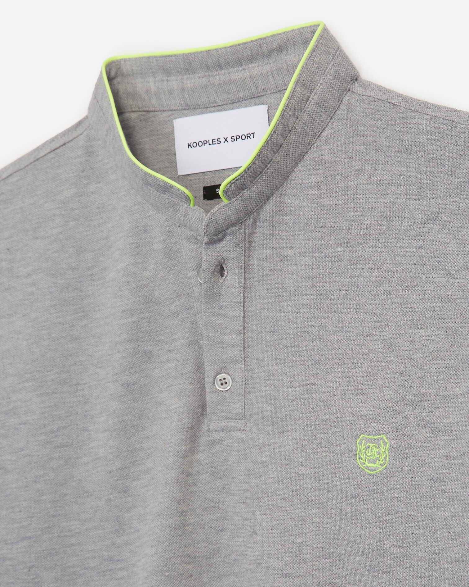 Light grey polo shirt, cotton w/yellow edging, MID GREY / PETROL BLUE, hi-res image number null
