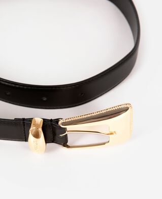 The Kooples WOMEN BLACK black leather gold western buckle belt