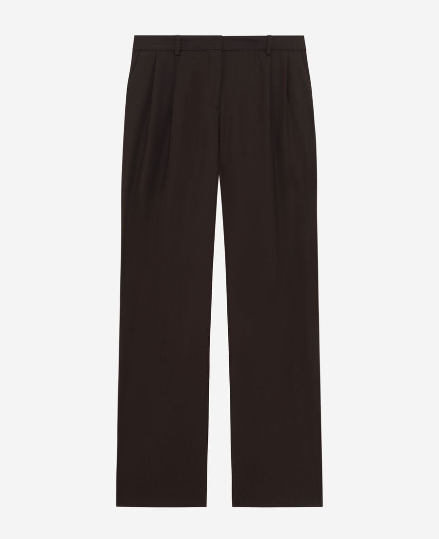 The Kooples FEMME BROWN pantalon tailleur large en laine mélangée marron