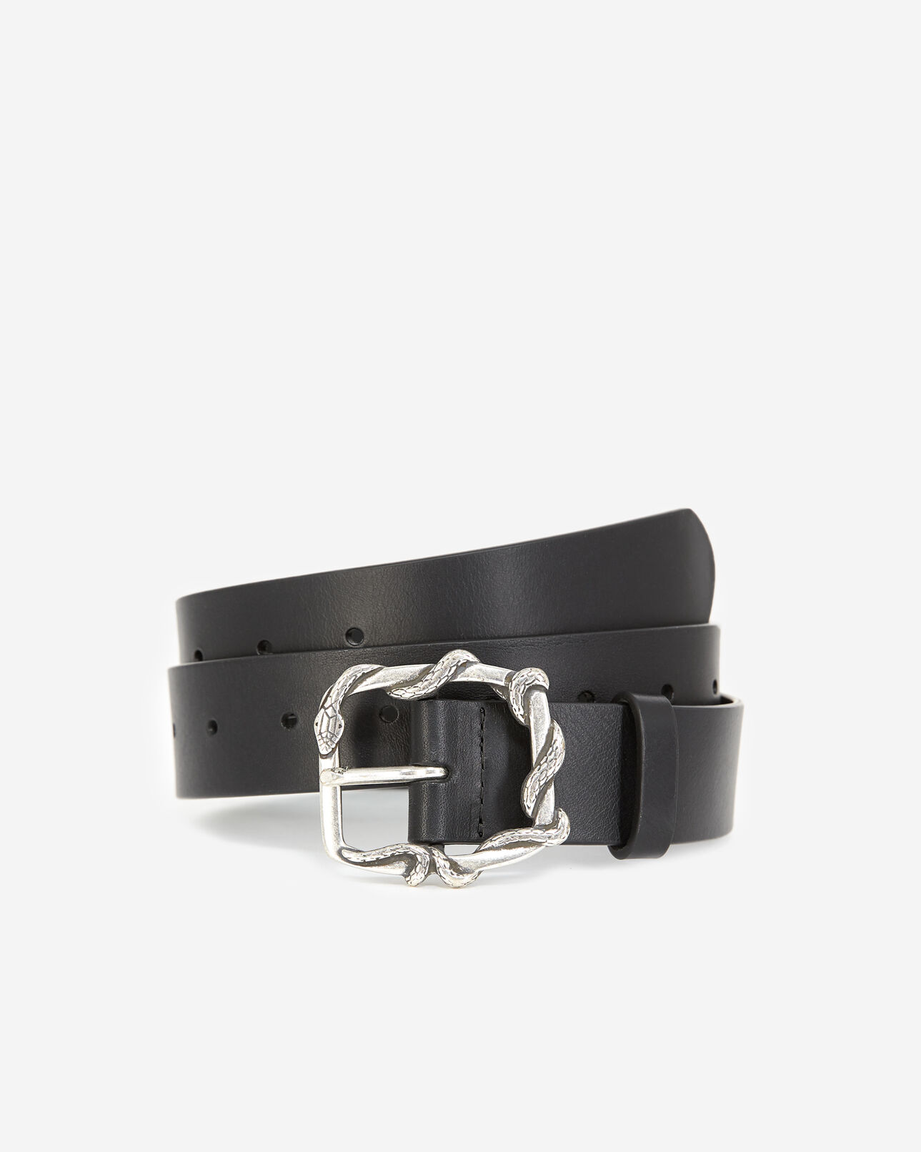 The Kooples WOMEN BLACK plain black leather belt with golden buckle