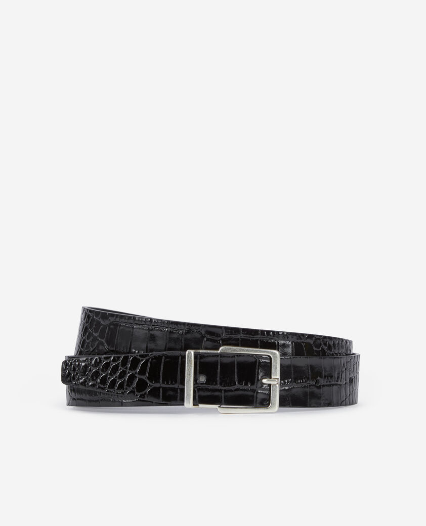 The Kooples MEN BLACK black crocodile-effect leather belt
