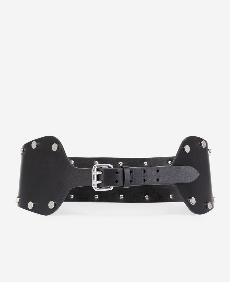 ceinture large en cuir noir avec clous