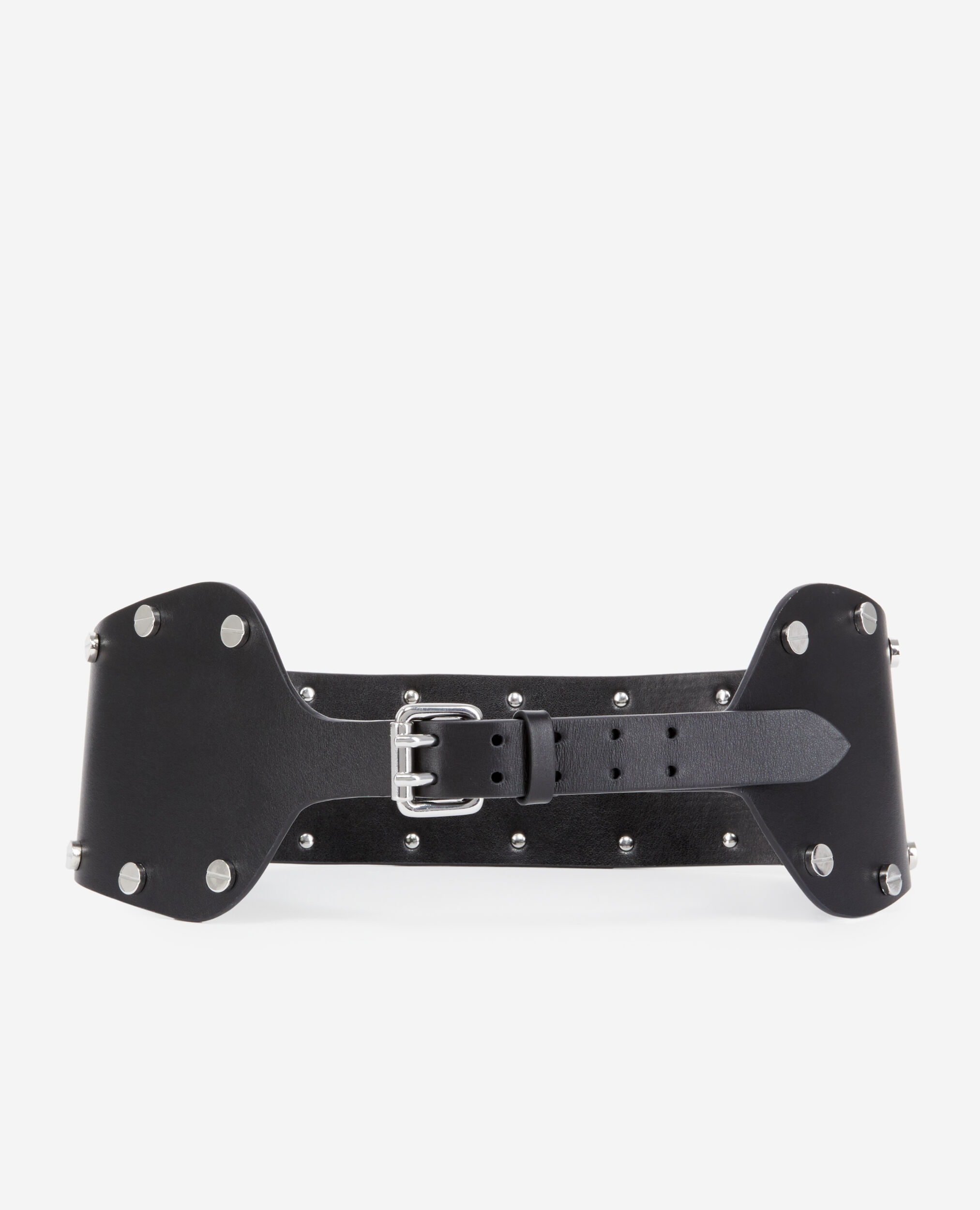 Ceinture large en cuir noir avec clous, BLACK, hi-res image number null