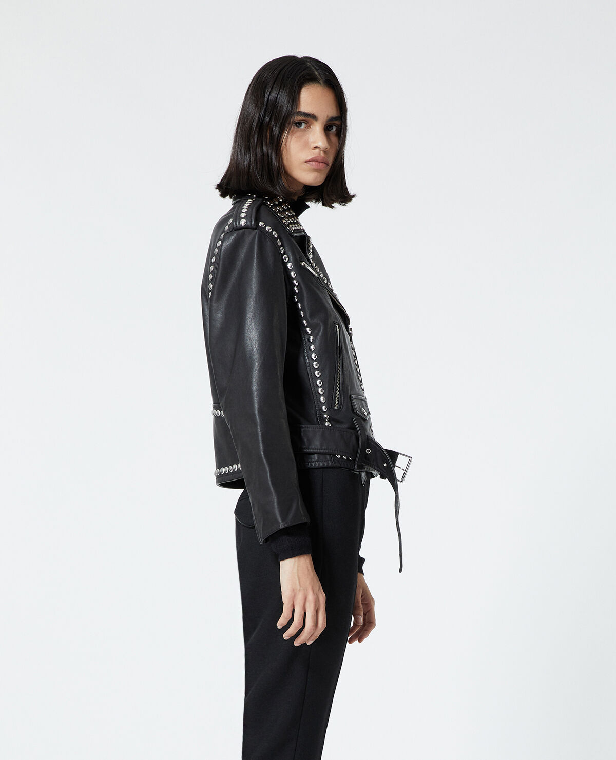 Black leather jacket with studs