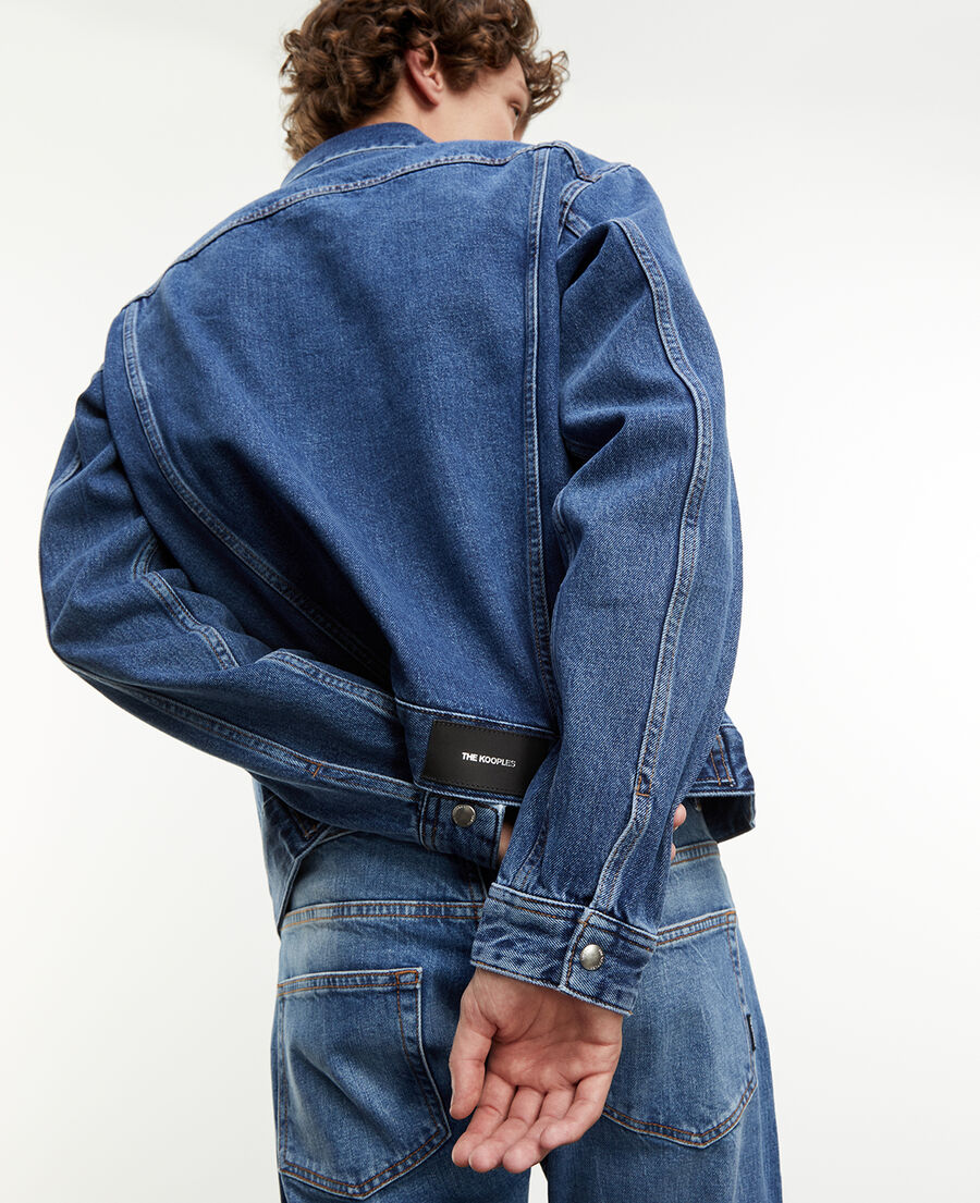 blue denim jacket with press studs