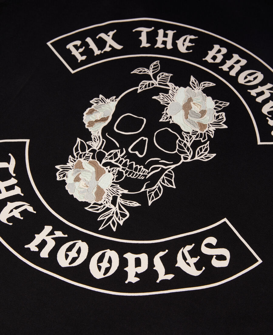 black hoodie with flower skull serigraphy