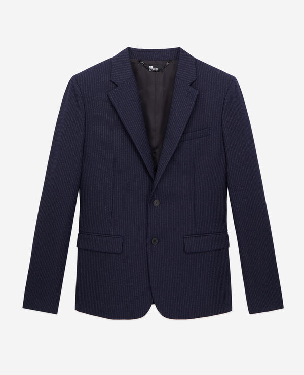 navy blue striped wool suit jacket
