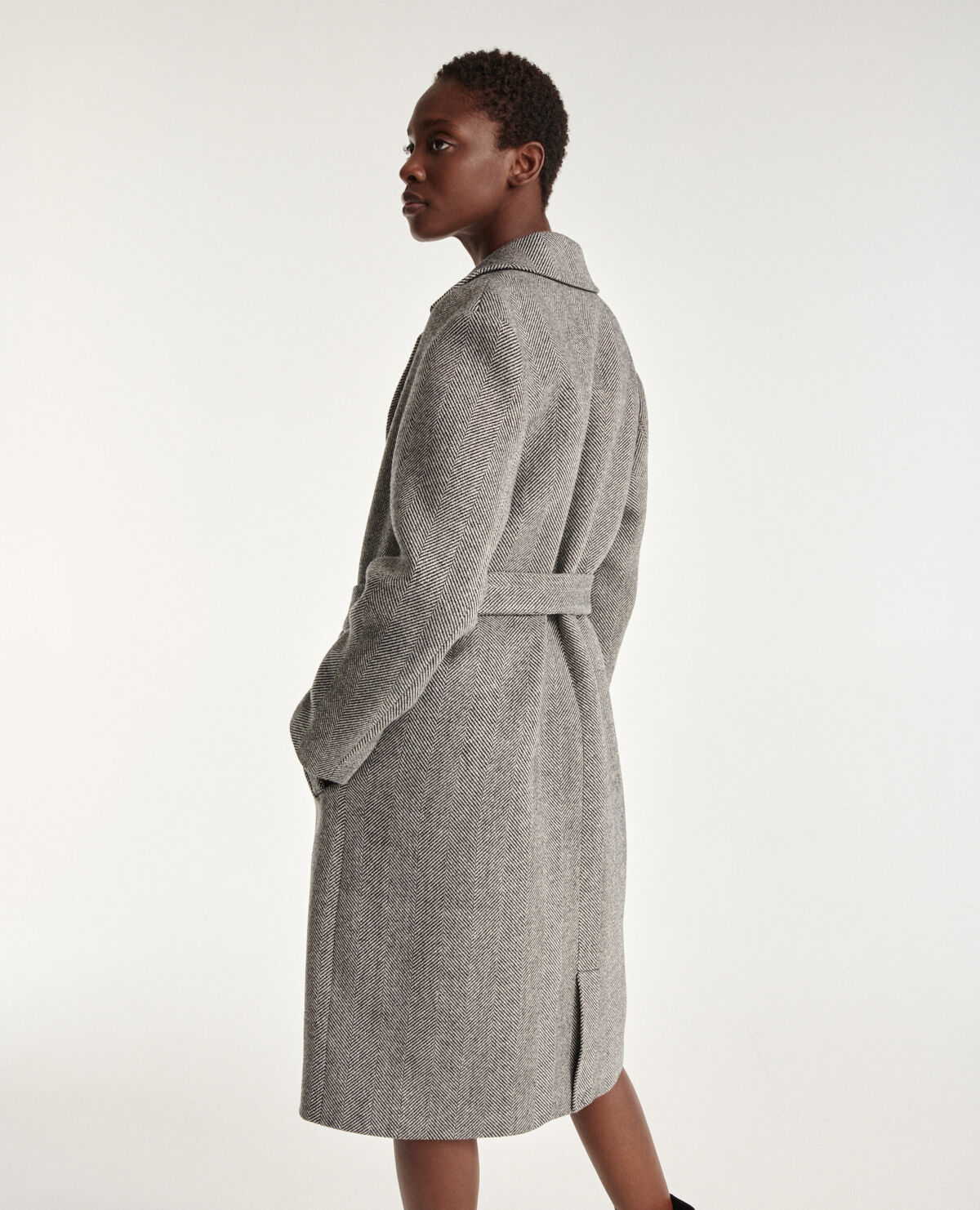 Manteau laine cru et noir coupe longue The Kooples France