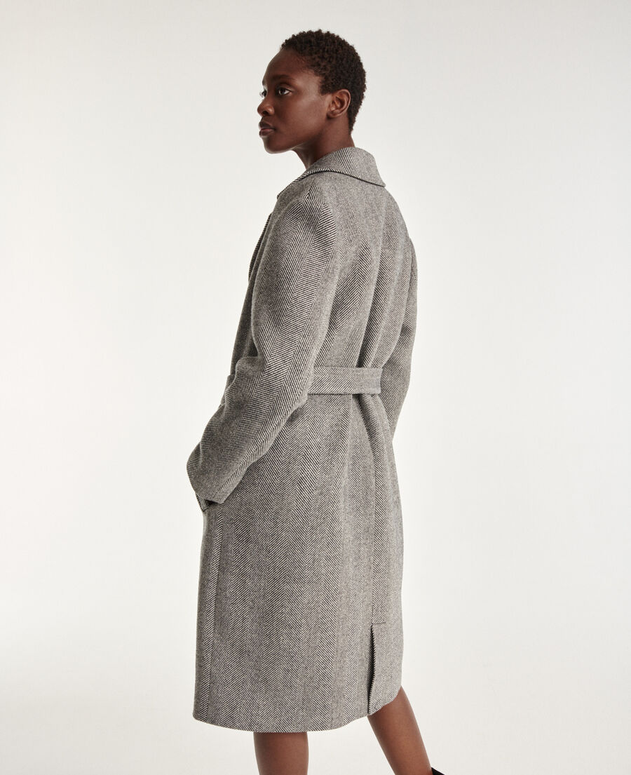 black long cut ecru wool coat