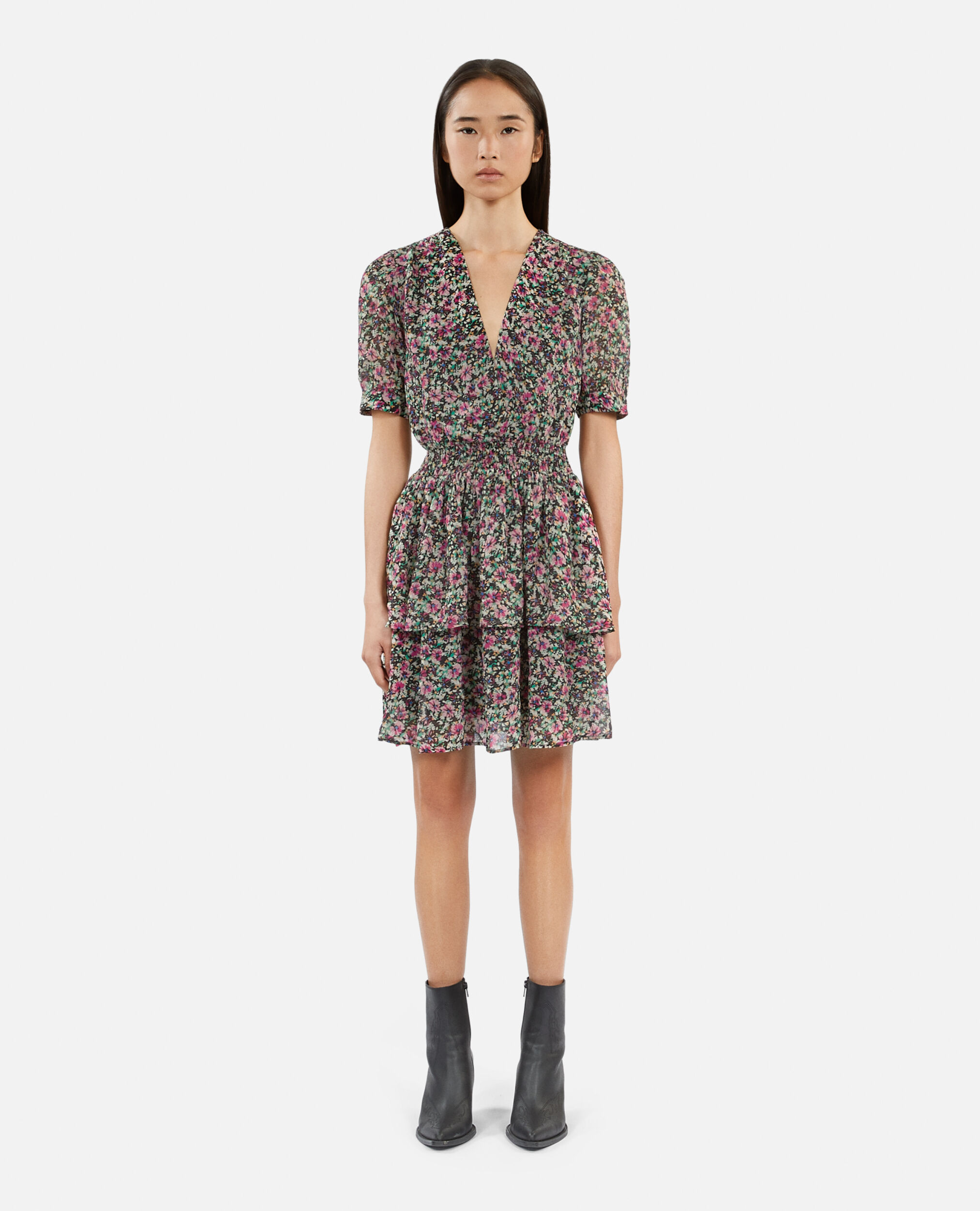 Short printed dress with smocks, MULTICO, hi-res image number null
