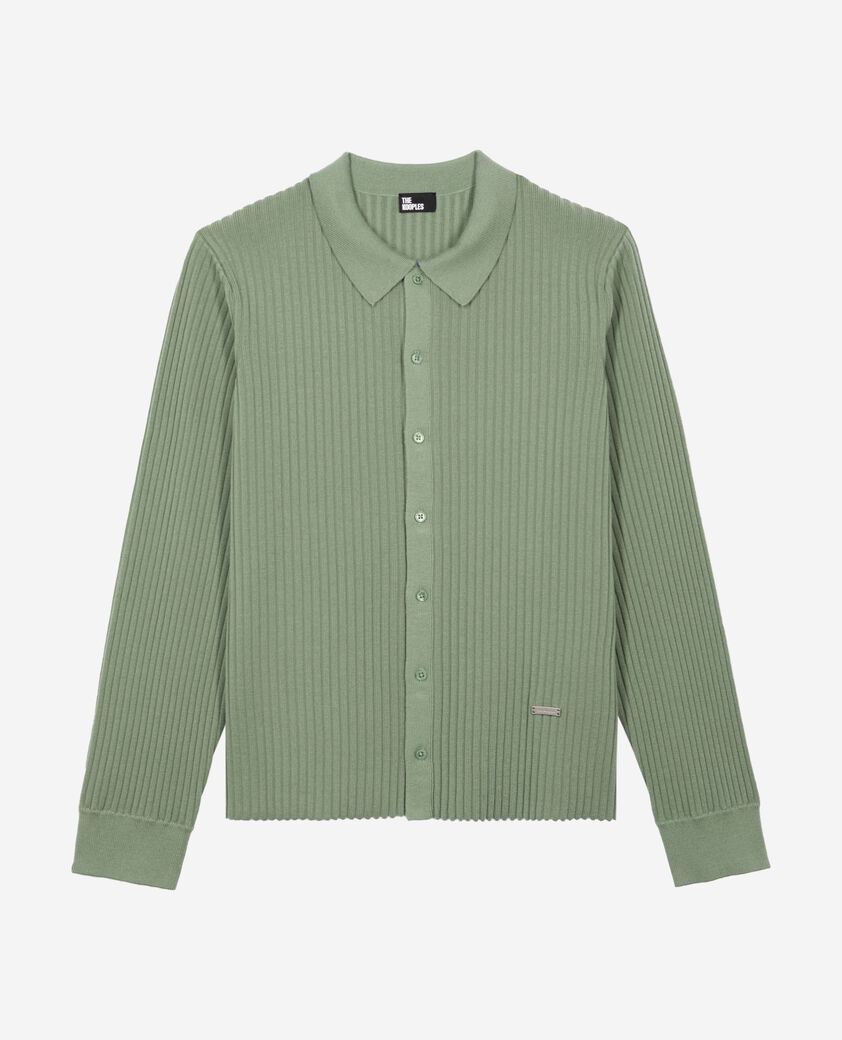 The Kooples HOMME LICHEN cardigan &agrave; c&ocirc;tes vert amande