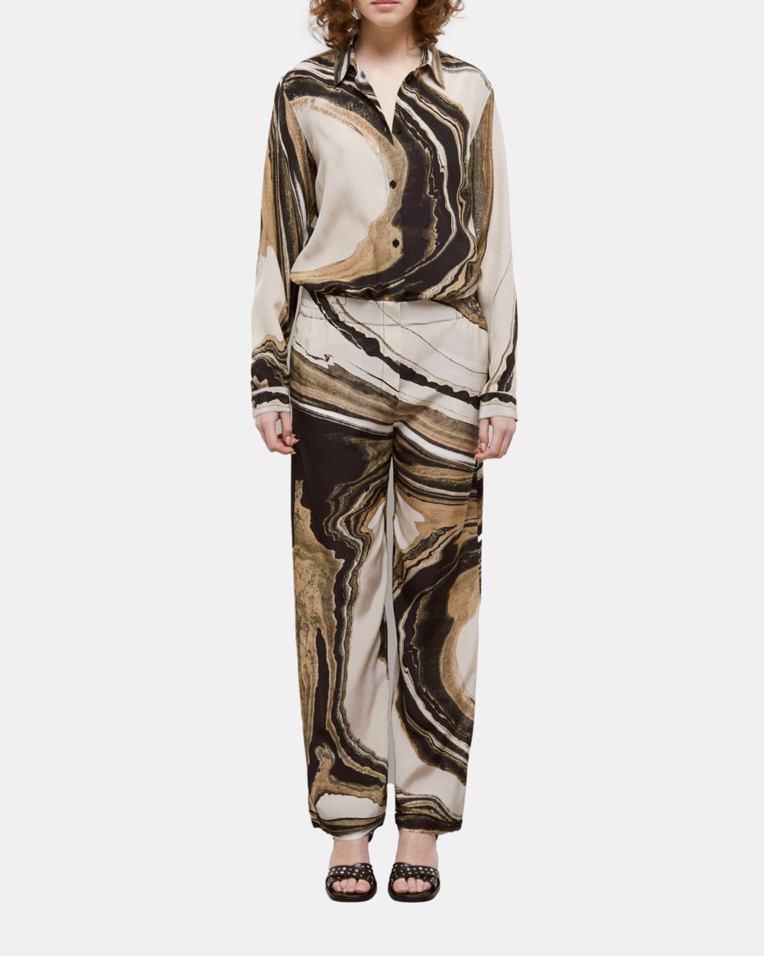 Printed flowing silk pants, BEIGE-BROWN, hi-res image number null