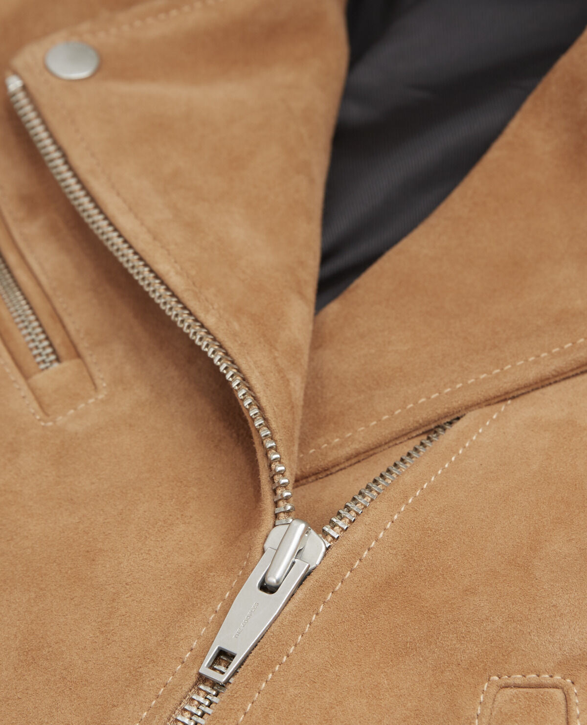 Suede leather zipped camel biker jacket The Kooples US
