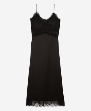 The Kooples DAMEN BLACK langes, schwarzes babydollkleid aus seide