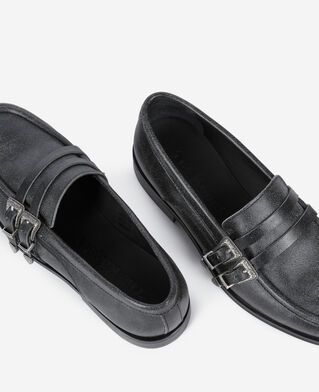 The Kooples WOMEN BLACK black leather loafers with western buckles