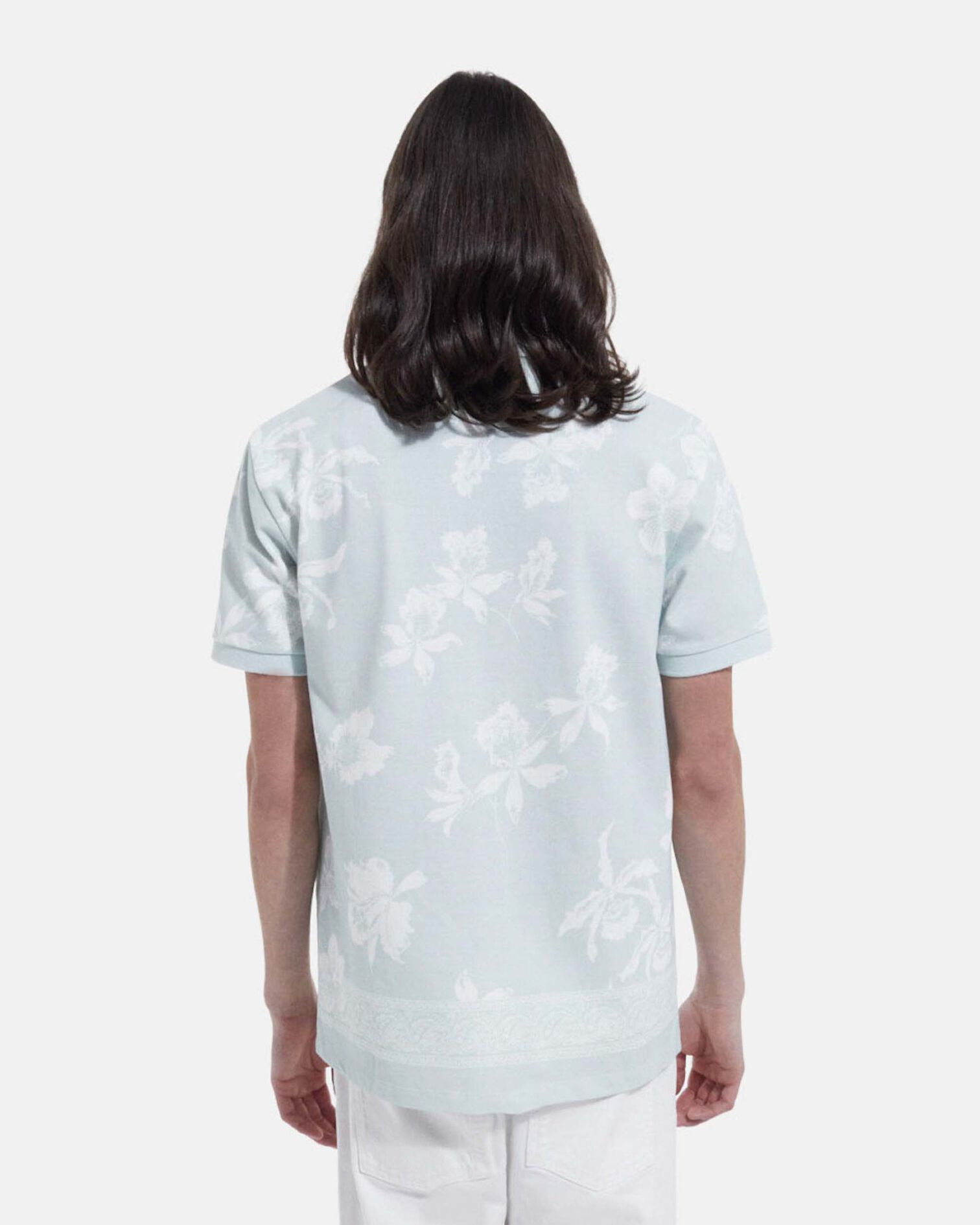 Polo vert et blanc imprimé fleuri casual, GRIS BLEU, hi-res image number null