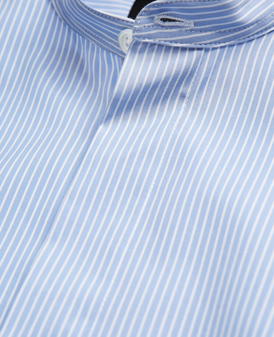 blue striped shirt with mao-neck