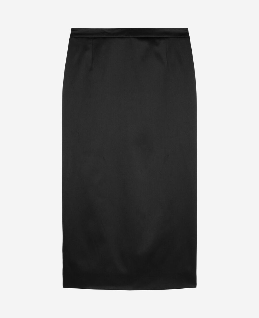 The Kooples DAMEN BLACK langer bleistiftrock aus schwarzem satin