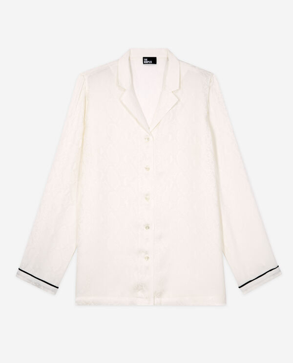 snakeskin print white satin shirt