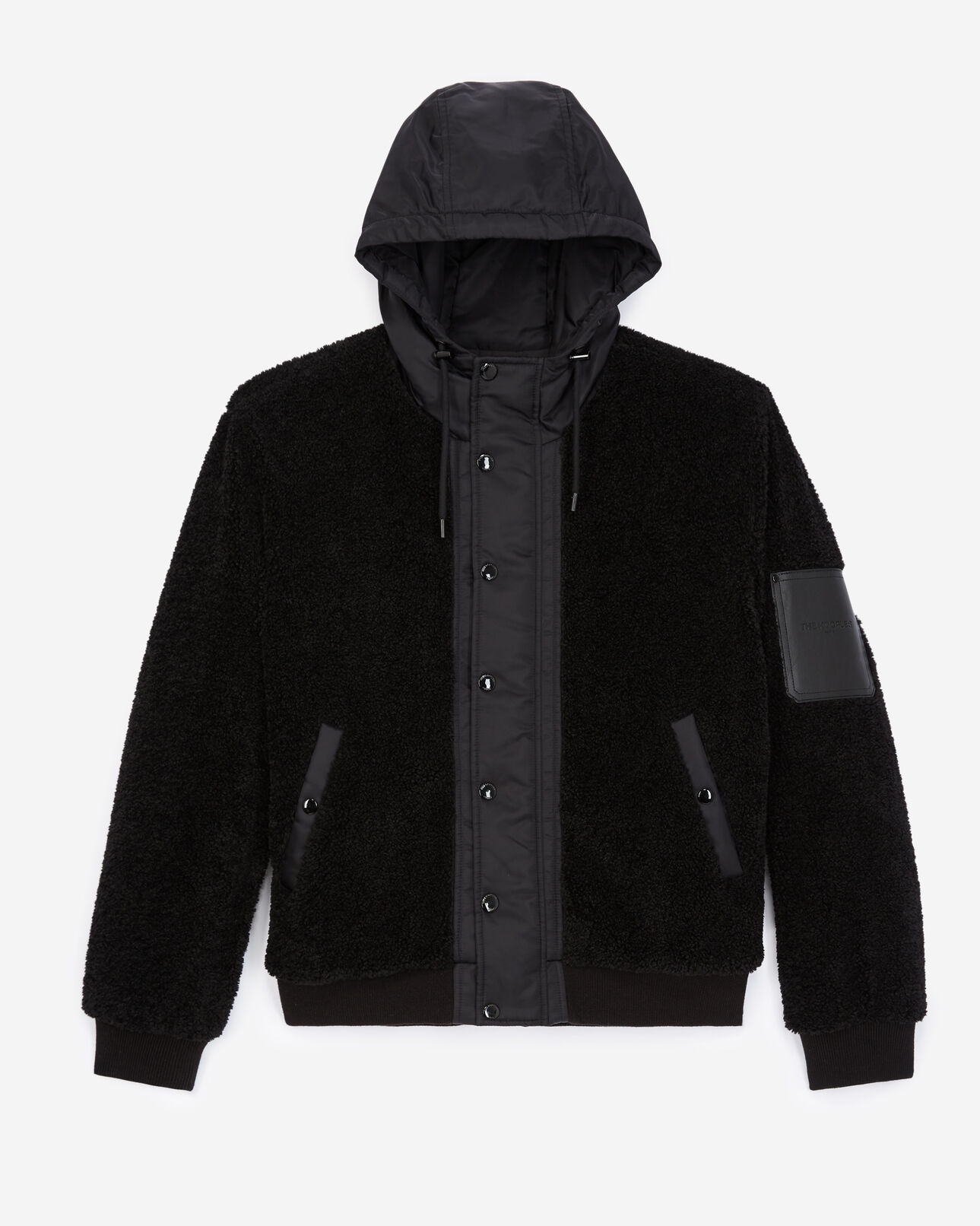 The Kooples HOMME BLACK blouson effet mouton noir à capuche