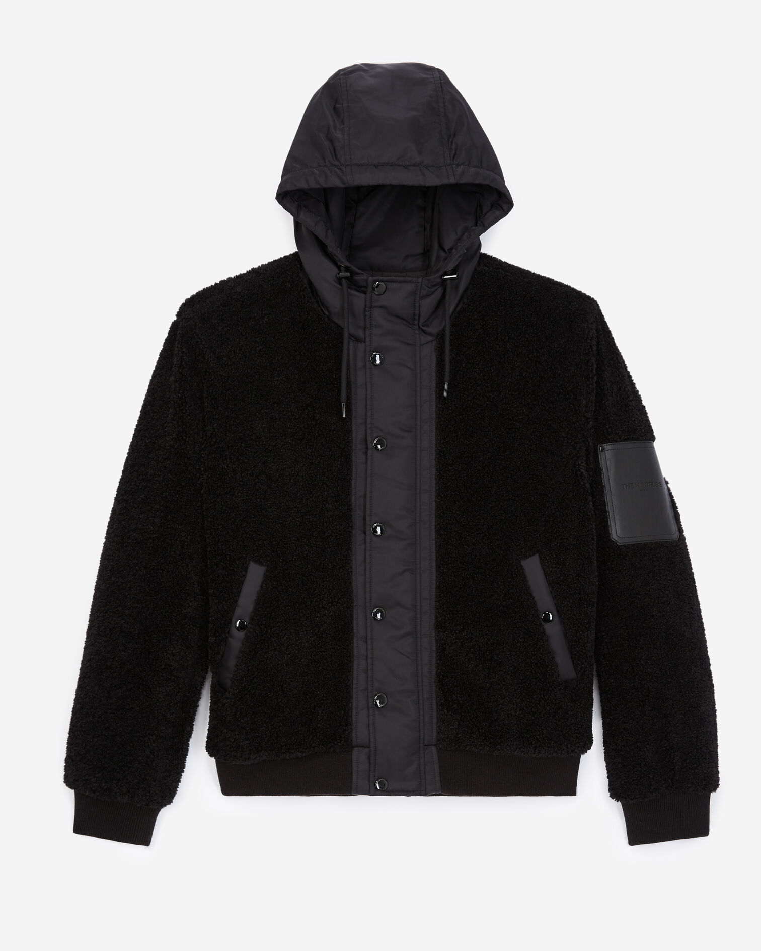 Blouson effet mouton noir à capuche, BLACK, hi-res image number null