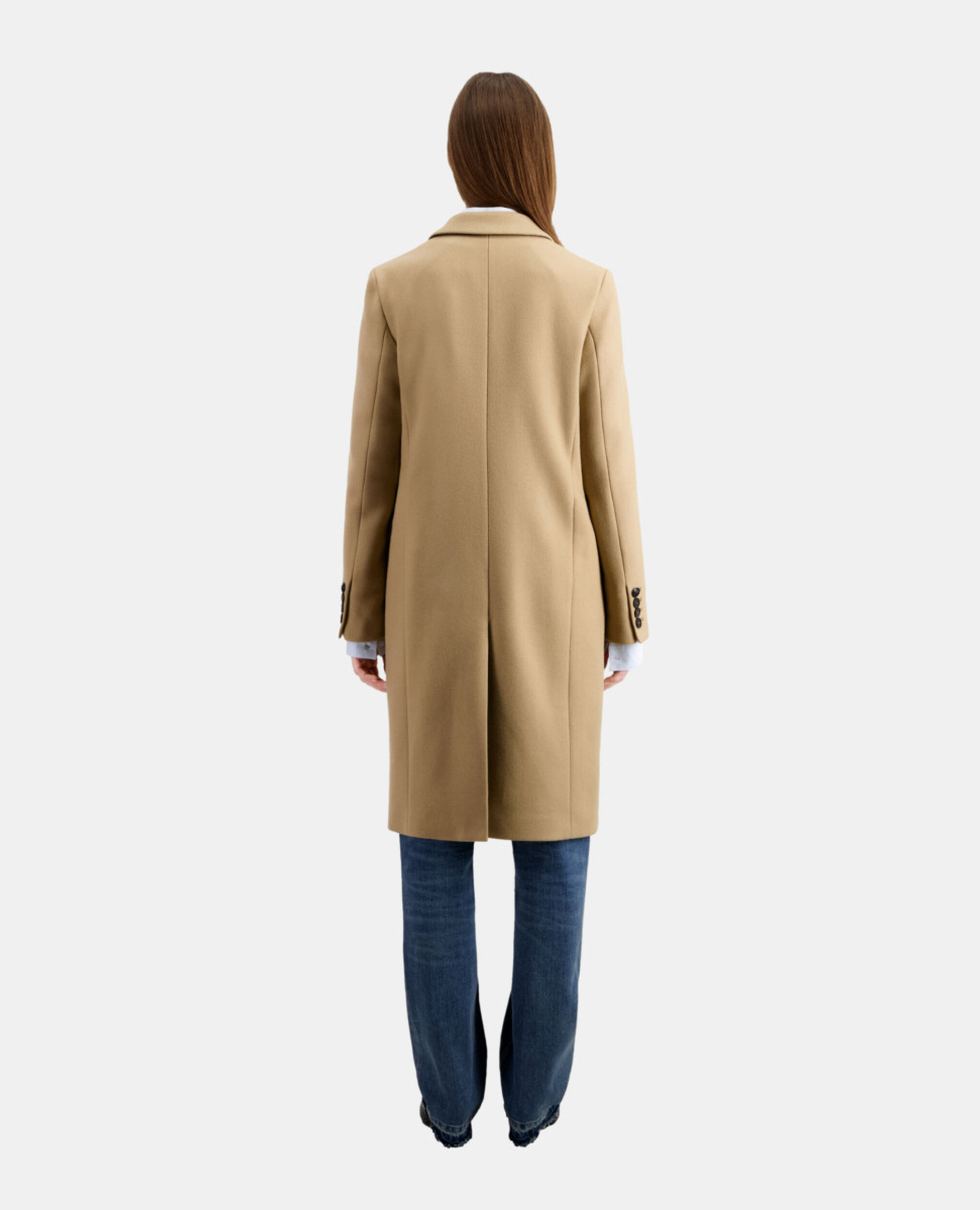 Long camel coat in wool blend | The Kooples - US