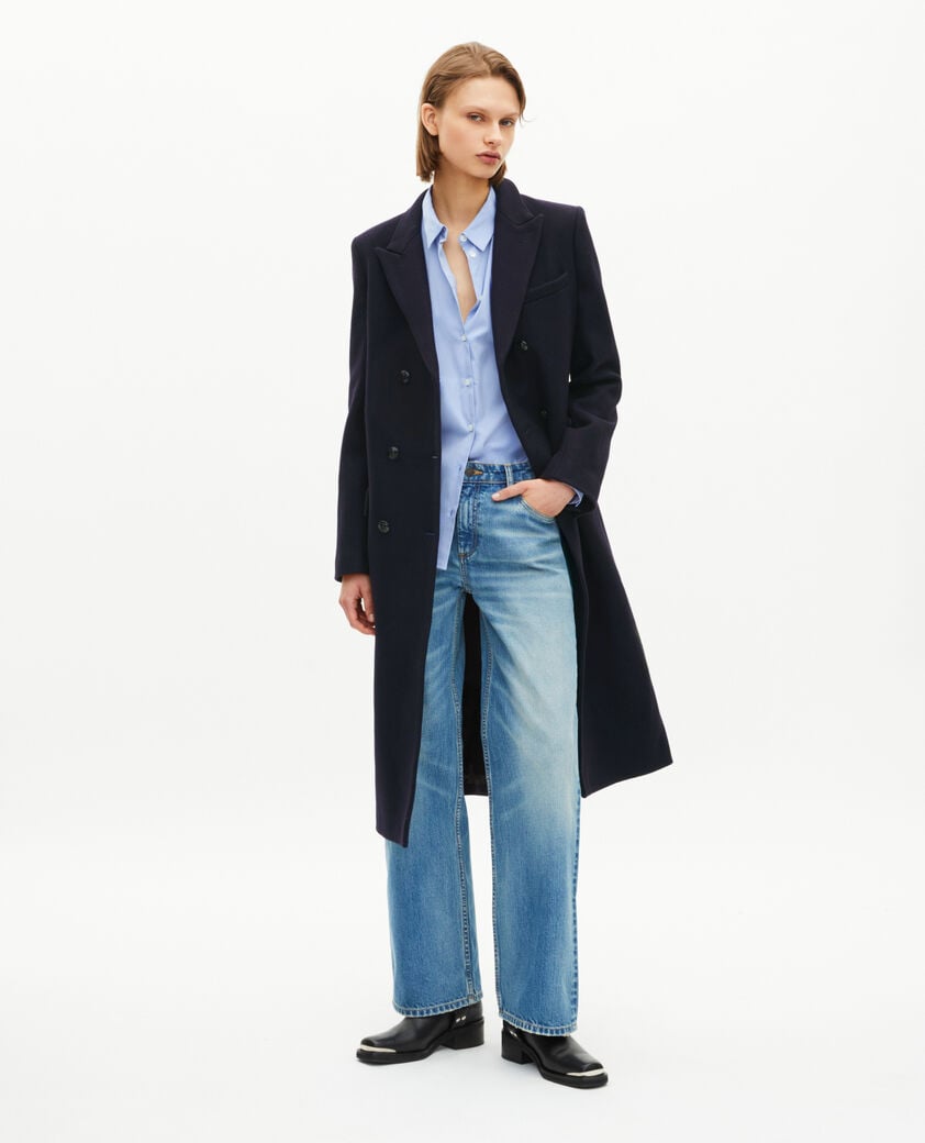 The Kooples FEMME NAVY manteau long croisé en laine marine