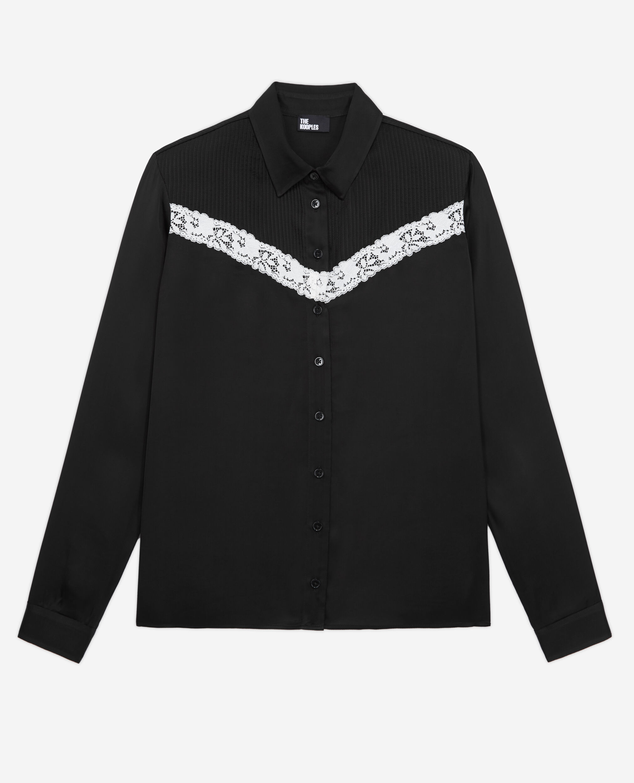 Black shirt with lace detail, BLACK, hi-res image number null