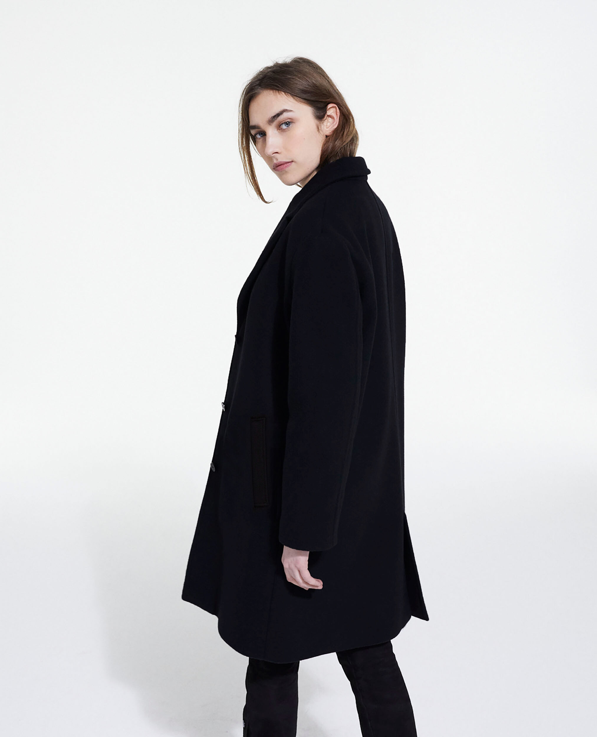 Manteau en laine noir, BLACK, hi-res image number null