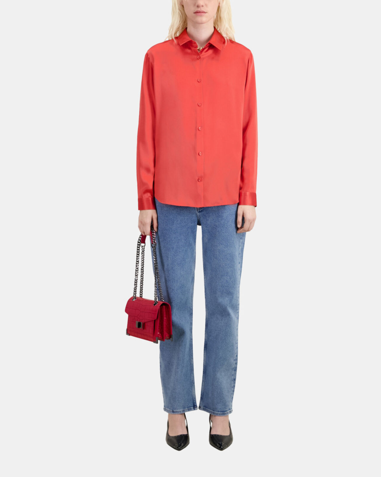 The Kooples MUJER RED BRIQUE camisa roja satén seda