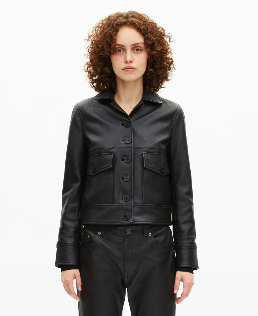 The Kooples WOMEN BLACK short black leather jacket