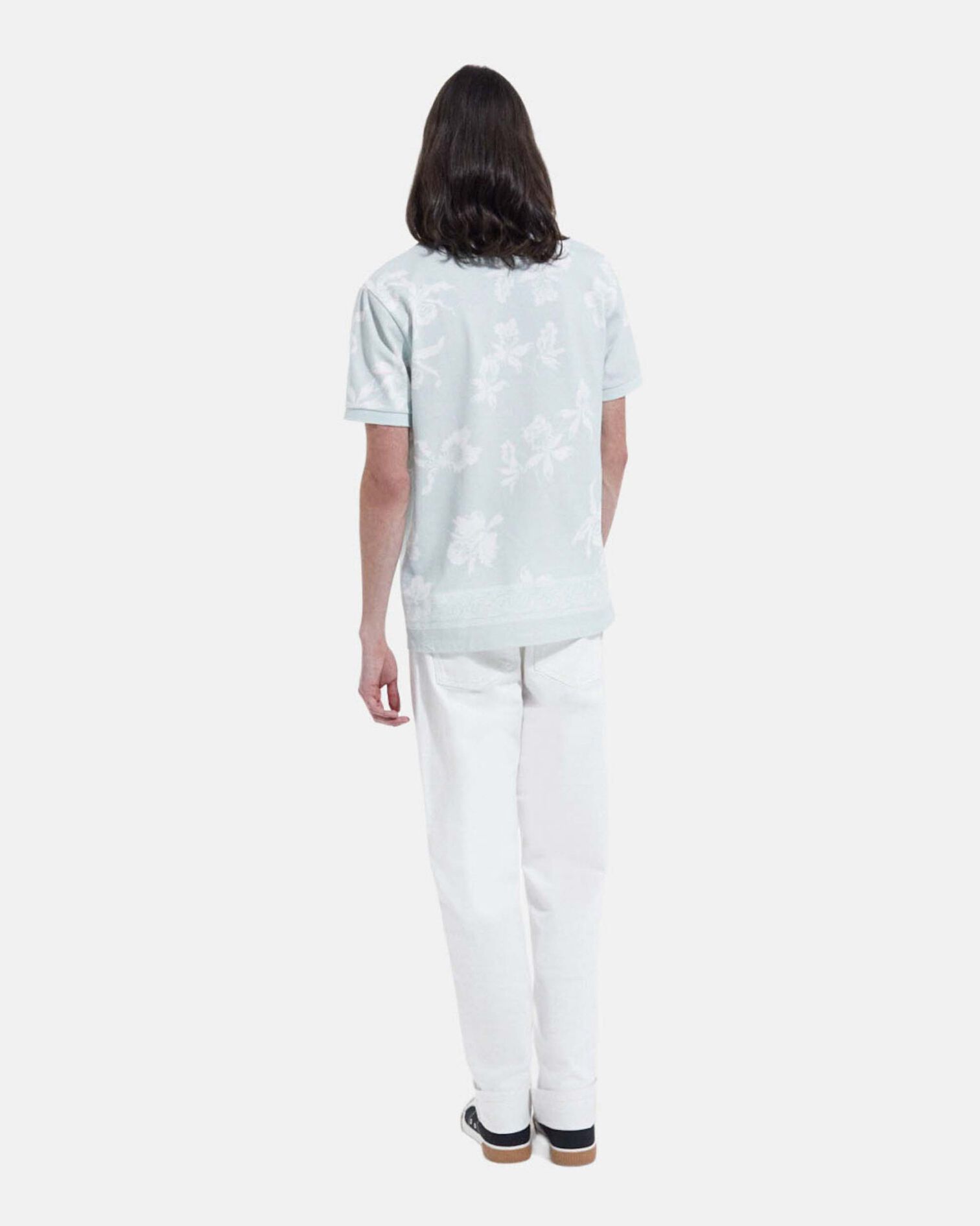 Polo vert et blanc imprimé fleuri casual, GRIS BLEU, hi-res image number null