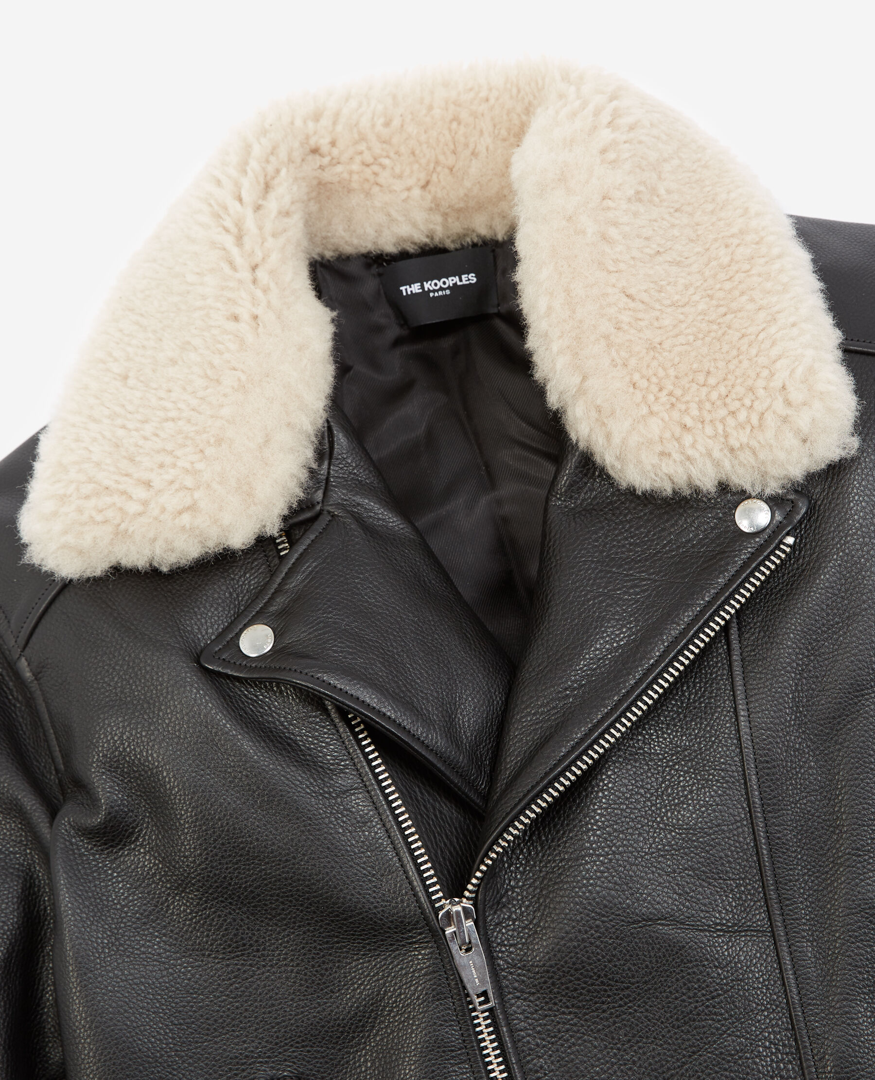 Black leather jacket w white sheepskin collar The Kooples