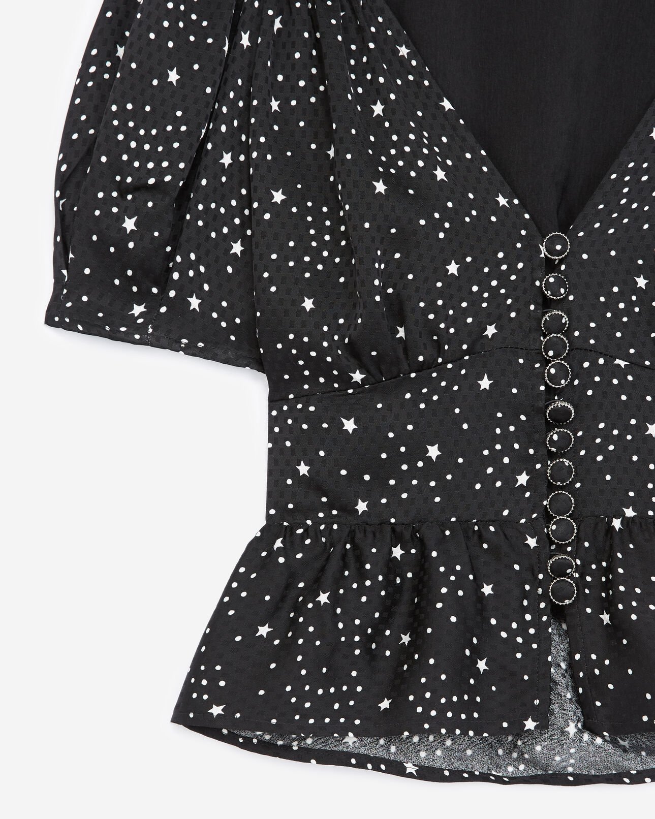 The Kooples FEMME BLACK WHITE top boutonné noir motifs étoiles