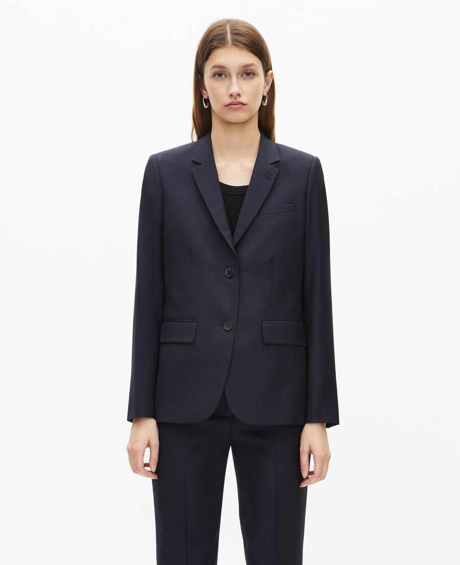 The Kooples FEMME NAVY veste tailleur en laine coupe cintr&eacute;e bleu marine
